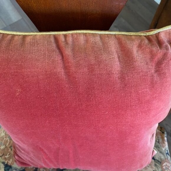 Vintage WINE VELVET PILLOW w GOLD EDGE * GREEN Embroidered TREE * GOLD "Peace" - Picture 7 of 7